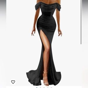 Sequin off shoulder mermaid gown black